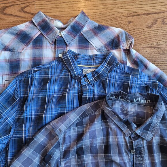 Lot of 3 Men's Plaid Shirts Size L Calvin Klein American Rag Threads & Heirs L - Picture 2 of 5